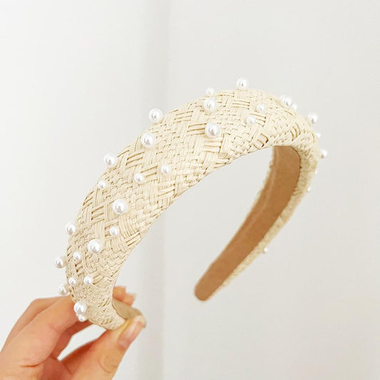 Woven Raffia & Pearl Headband