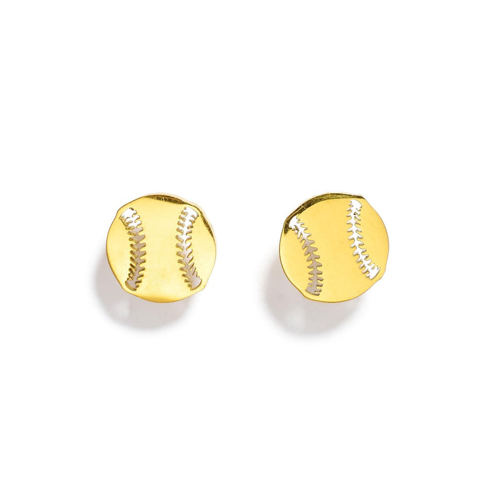 Metal Tone Baseball Stud Earrings