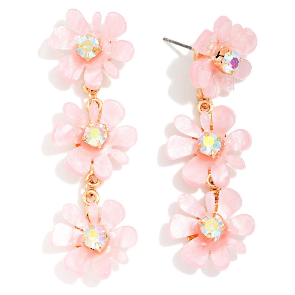 Marbled Acetate Flowers Post Drop Earrings