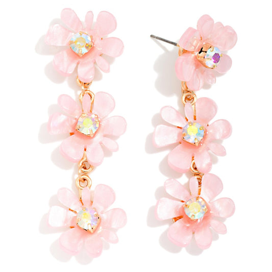 Marbled Acetate Flowers Post Drop Earrings