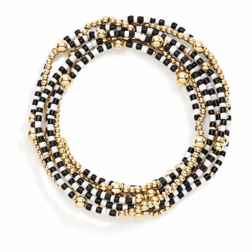 Metal Tone & Heishi Bead Beaded Stretch Bracelets