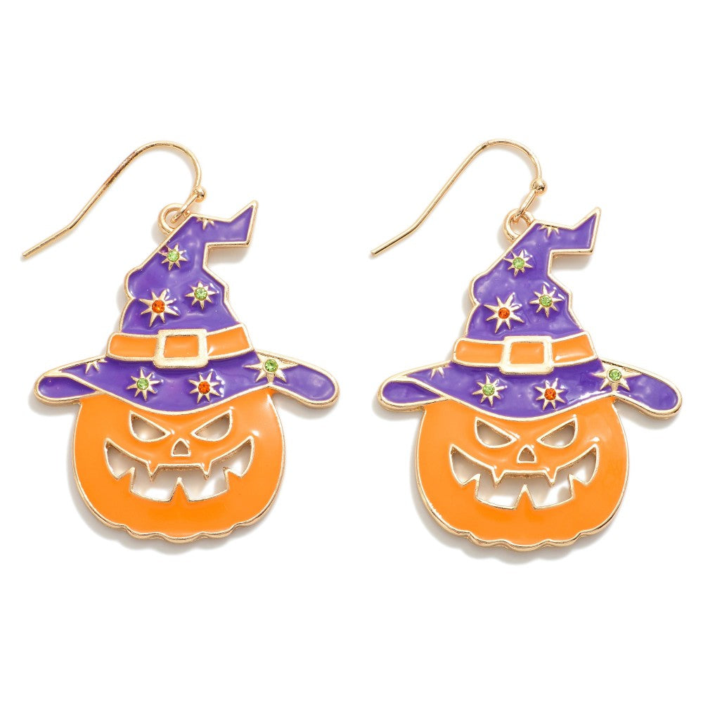 Halloween Pumpkin Witches Drop Earring