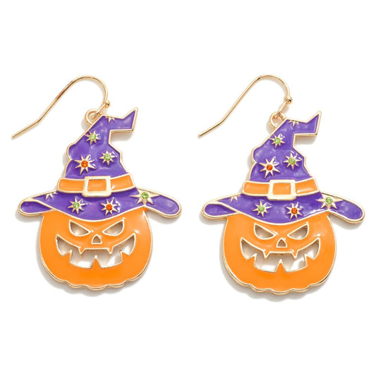 Halloween Pumpkin Witches Drop Earring