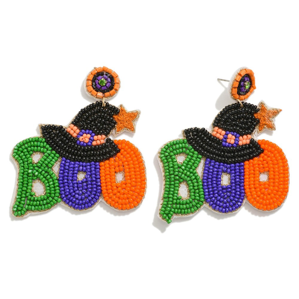 Seed Beaded Halloween 'Boo' Earring