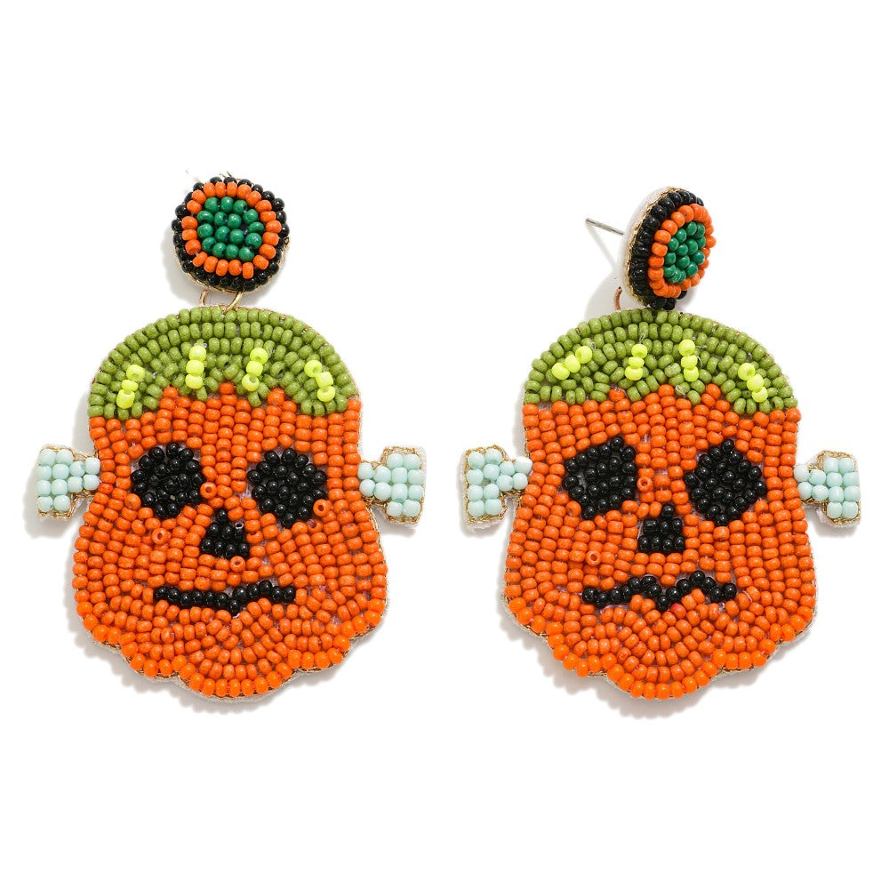 Seed Beaded Halloween Frankenstein Earrings