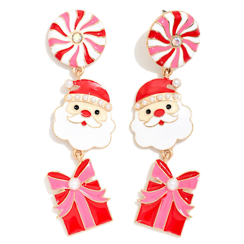 Christmas Candy, Santa  Drop Earrings