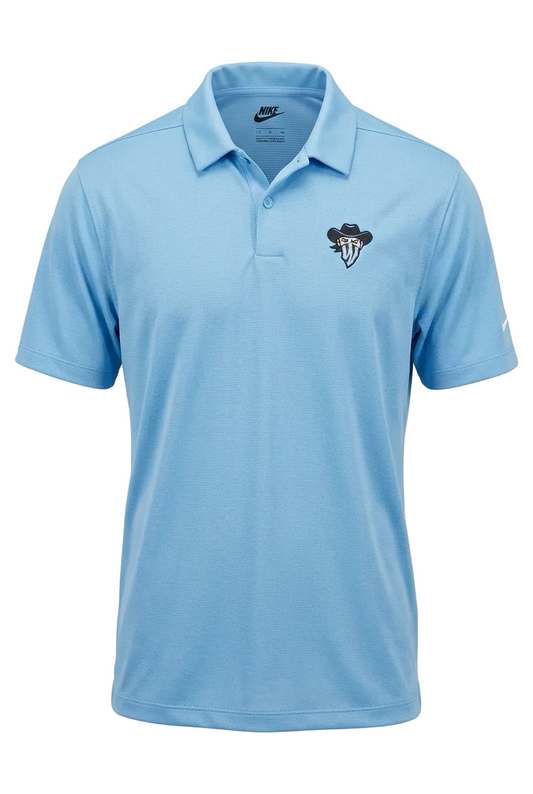 Light blue polo shirt with a small logo on the chest against a white background
