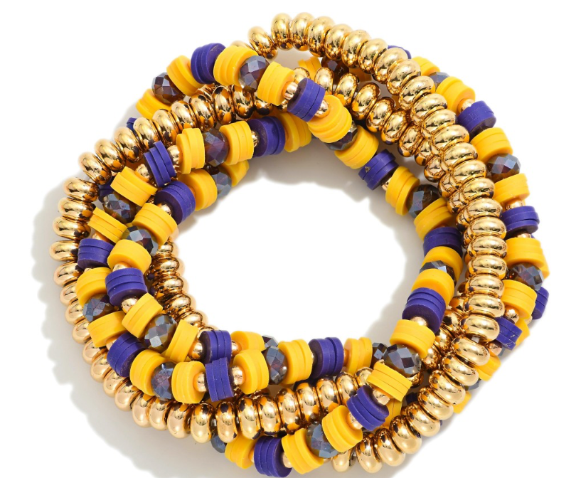 Purple,Yellow and Gold Beaded Bracelet