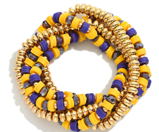 Purple,Yellow and Gold Beaded Bracelet