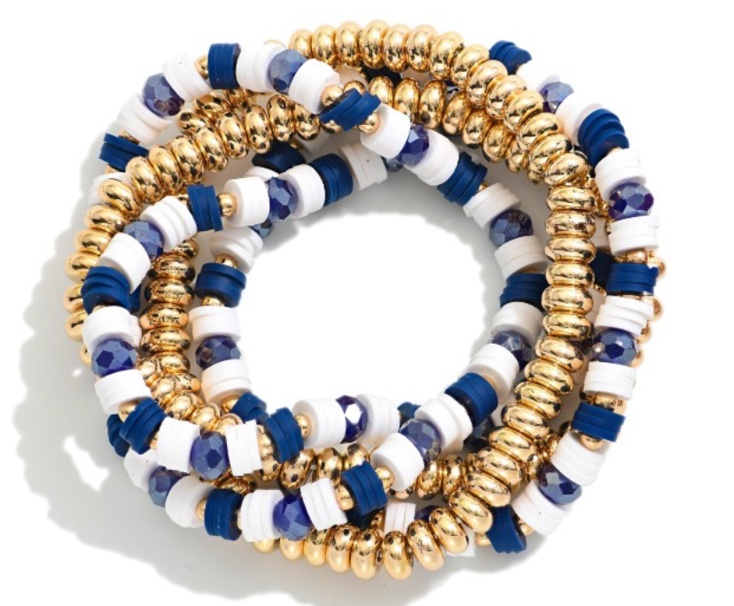 Blue,White And Gold Bedded Bracelet