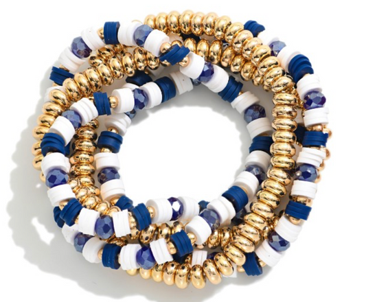 Blue,White And Gold Bedded Bracelet