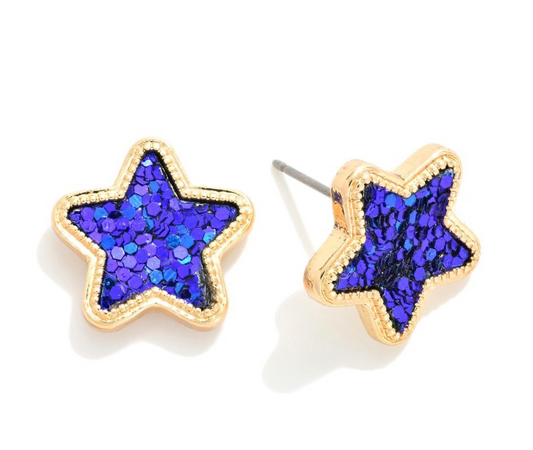 Glitter Star Stud Earrings Gold & Purple