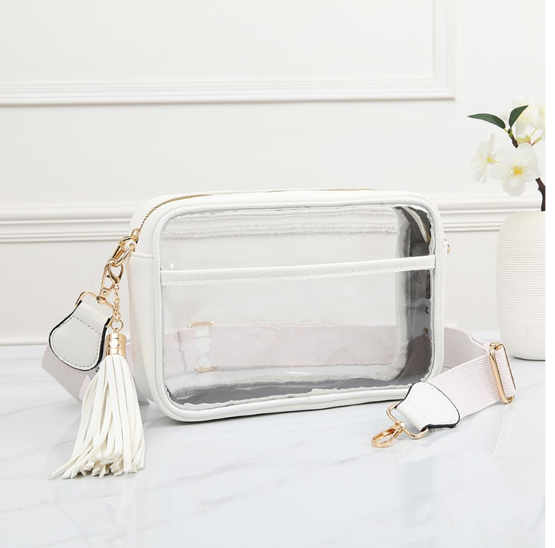 White Clear Cross Body Bag With Leather Walls